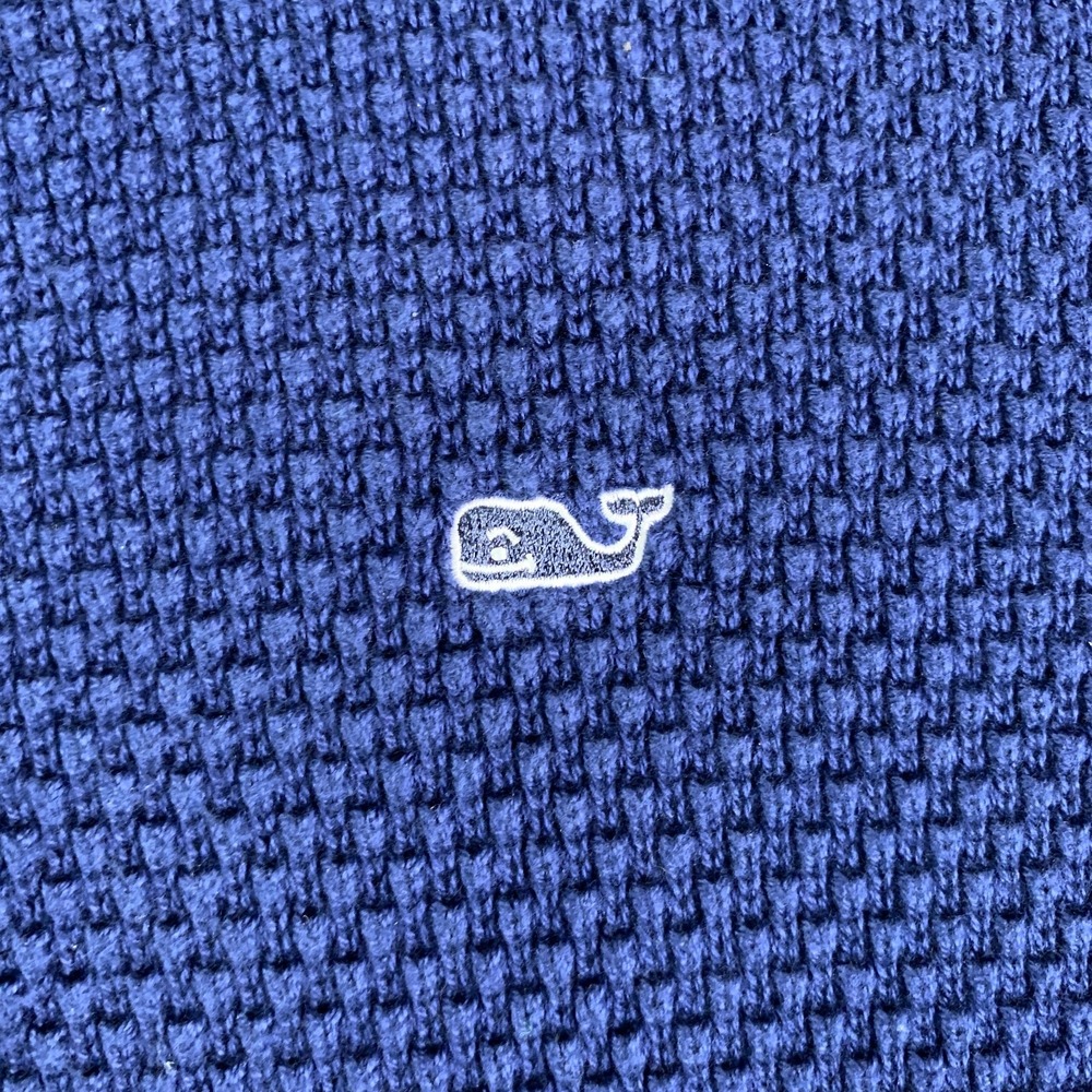 Vineyard Vines Knit Sweater Men Large Blue 1/4 Zip Waffle Saltwater Pullover - Picture 3 of 10